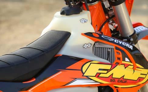 TWO-STROKE TRAIL BLISS The 2017 KTM two-stroke engines now have a counter-balancer, taking the typical vibration associated with two-strokes and turning it into a faint memory.