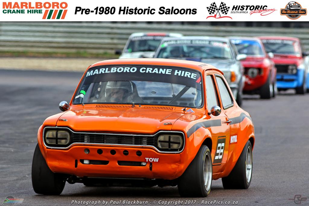 Marlboro Crane Hire Pre-1980 Historic Saloons classes FGH Spectacular racing was the order of the day in the two Marlboro Crane Hire Pre-1980 Historic Saloon classes FGH races.