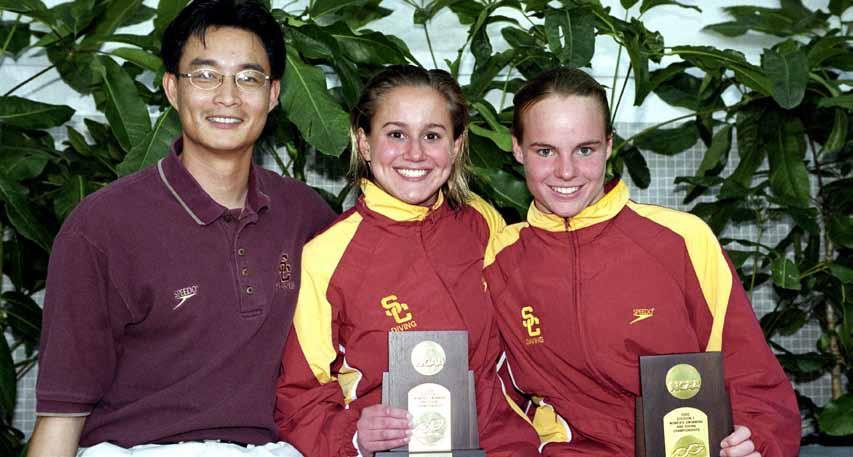 Coach Profiles Hongping Li with Nicci Fusaro (middle) and Blythe Hartley at the 2002 NCAA Championships. Hartley won two NCAA titles in 2002 and both she and Fusaro were three-time All-Americans.