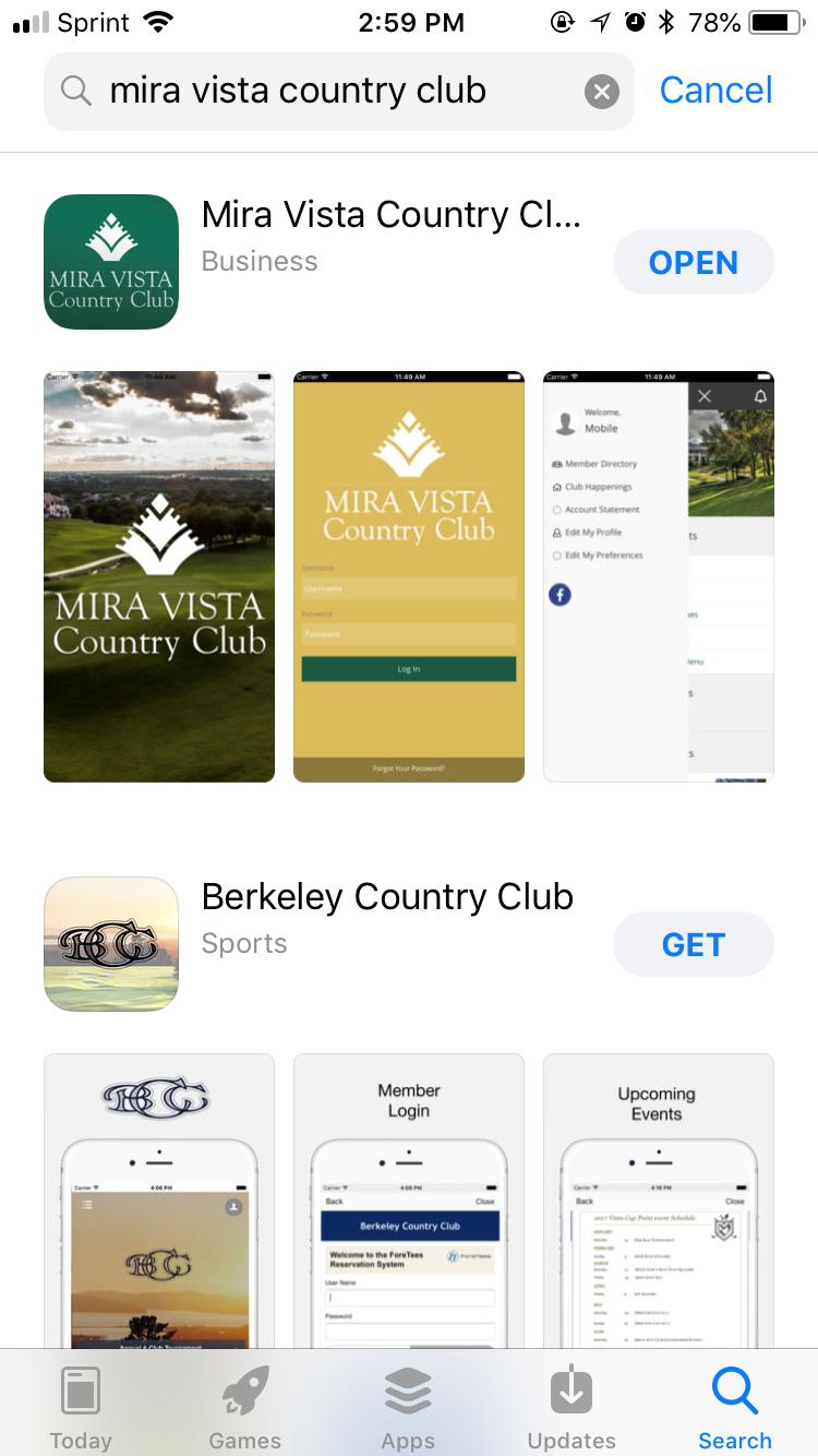 Type in your search query and tap the search button. 4. Search Mira Vista Country Club. 5.