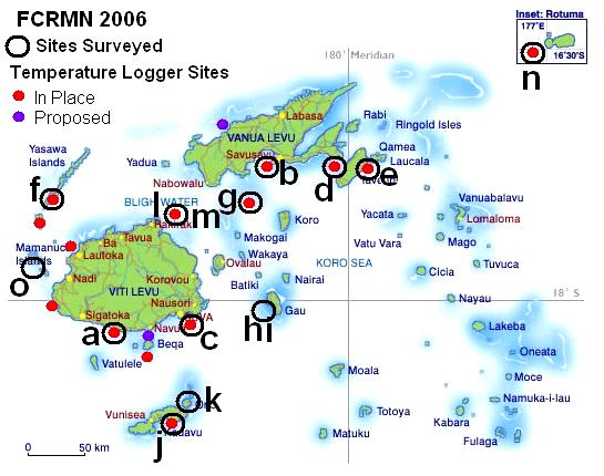Survey Sites The network of survey sites was expanded in 2006, to cover as many different regions of the Fiji Islands as possible. Figure 1.