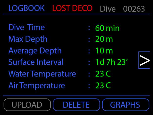 To view details of the dive, select the log and confirm with the CONFIRM button.
