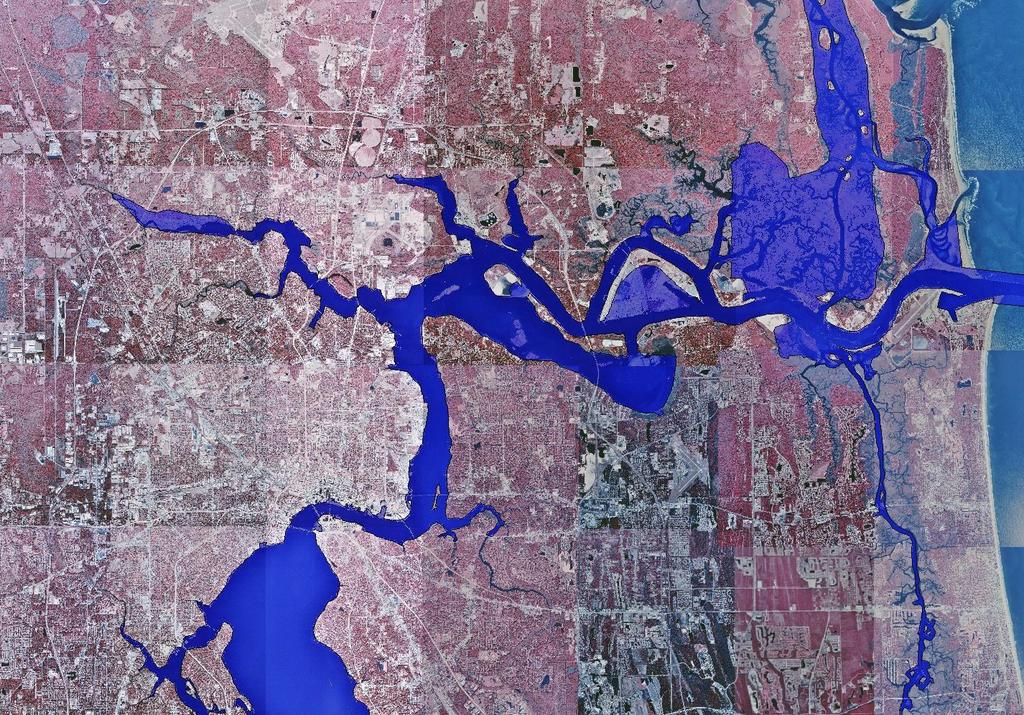 This figure shows the extent of flooding from Mayport to Jacksonville during the highflow event, depicting the inundated area during the peak flow. Figure 4.