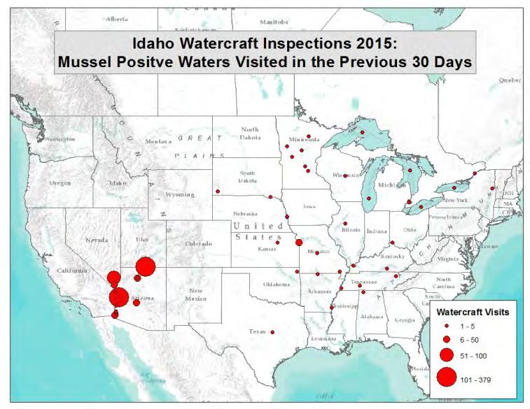 High Risk Inspections: Over 800 high risk vessels had visited waters with adult zebra / quagga mussel within the previous 30 days (Map 3).