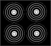 20cm faces. 12 faces to a target. Known as the Bunny. When the first two archers shoot, the archer on the left would shoot column 1, the archer on the right would use column 3.