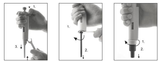 10.2. In-house maintenance 1. Hold down the tip ejector. 2. Place the tooth of the opening tool between the tip ejector and the tip ejector collar to release the locking mechanism (Fig.8). 3.