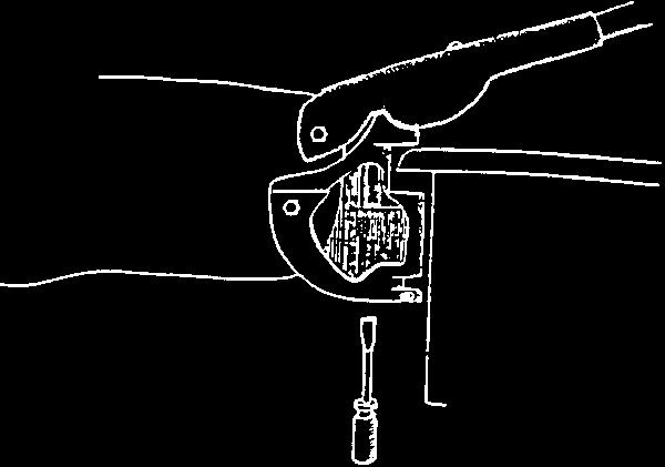 .. 5) Next, while holding the rudder forward against the lower casting, carefully latch the tiller arm down onto rudder housing. Loosen the adjusting screw on top of the tiller arm about 3/4 turn.