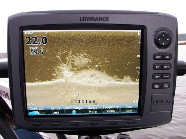 Sonar Tip of the Week (WOW!) The screen shows a huge school of crappie and baitfish over a submerged brush pile.
