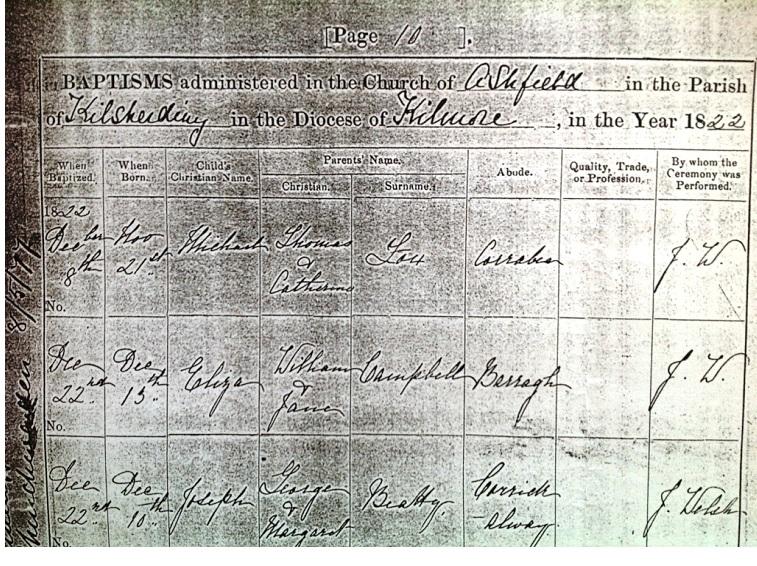 Page 4 Eliza Campbell, daughter of William Campbell and Jane ( Jennie ) Ferguson was baptized on December 22, 1822 in the Church of