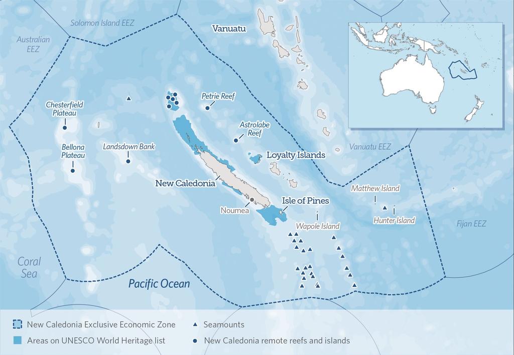 New Caledonia Exclusive Economic Zone 2016 The Pew Charitable Trusts New Caledonia, a French territory in the South Pacific, is among these still intact sites.