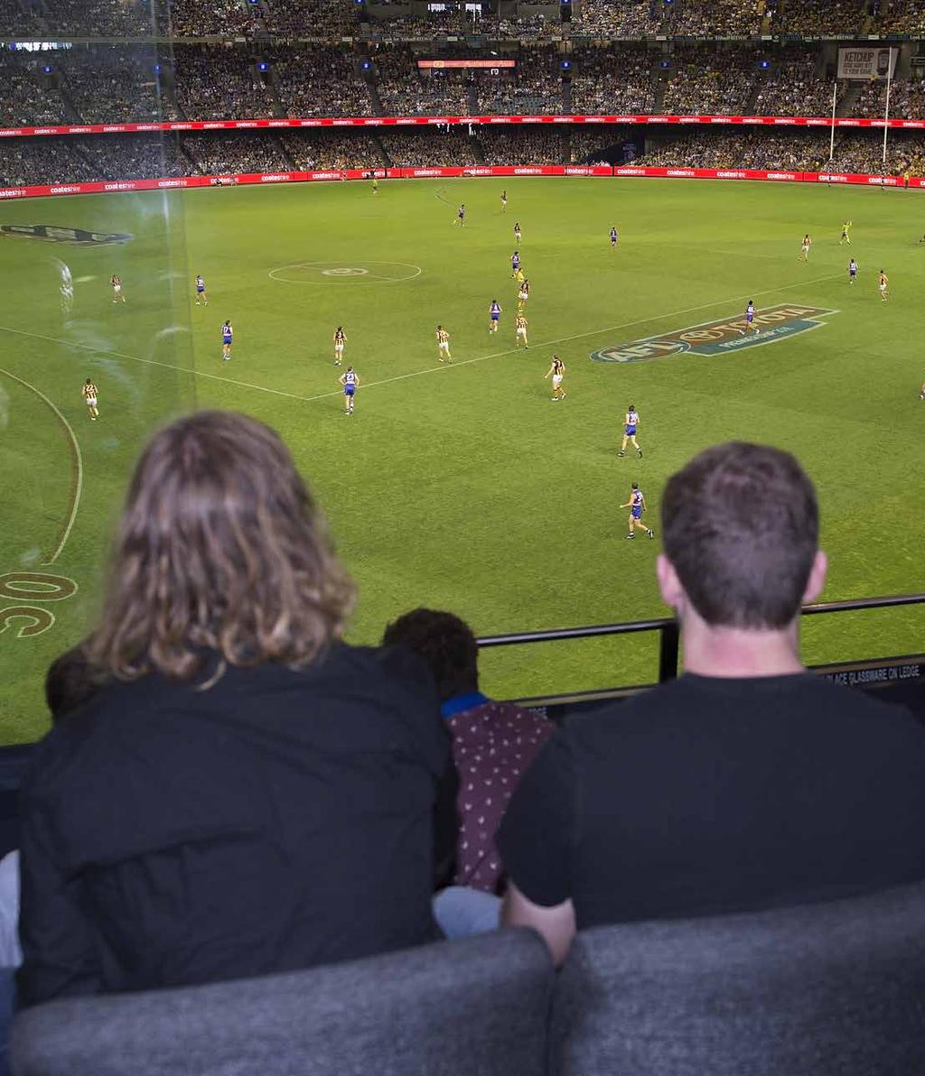 Welcome CORPORATE HOSPITALITY Coteries Grand Final AFLW Partnerships Events 2018 Fixtures Private Suites Entertain your guests to a private experience with a corporate suite, at either Etihad Stadium