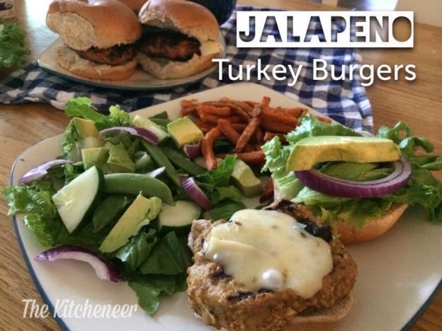 Recipe of the Week JALAPENO TURKEY BURGERS WITH SWEET POTATO FRIES AND SIDE SALAD INGREDIENTS For Burgers: 400-500 grams ground turkey breast 2 cloves of fresh garlic minced 1 egg 2 jalapenos sliced