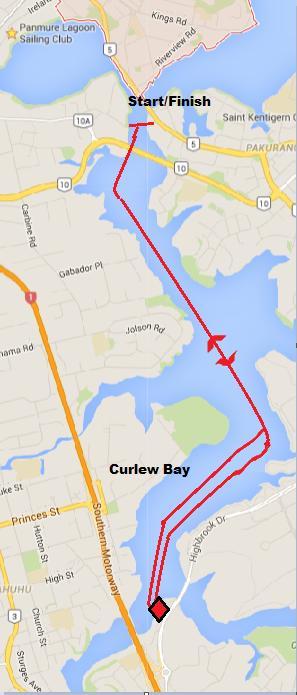 Course 1 st Leg: Green jetty off Waipuna Road East to red channel markers near the motorway leaving it to Starboard 2 nd Leg: Red channel mark to finish at the start line Dangers to Note This is a