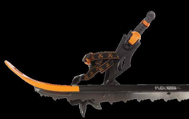 3D curved Traction Rails on all FLEX series snowshoes ensure superior