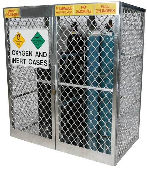 Never store oxygen or fuel gas cylinders in an