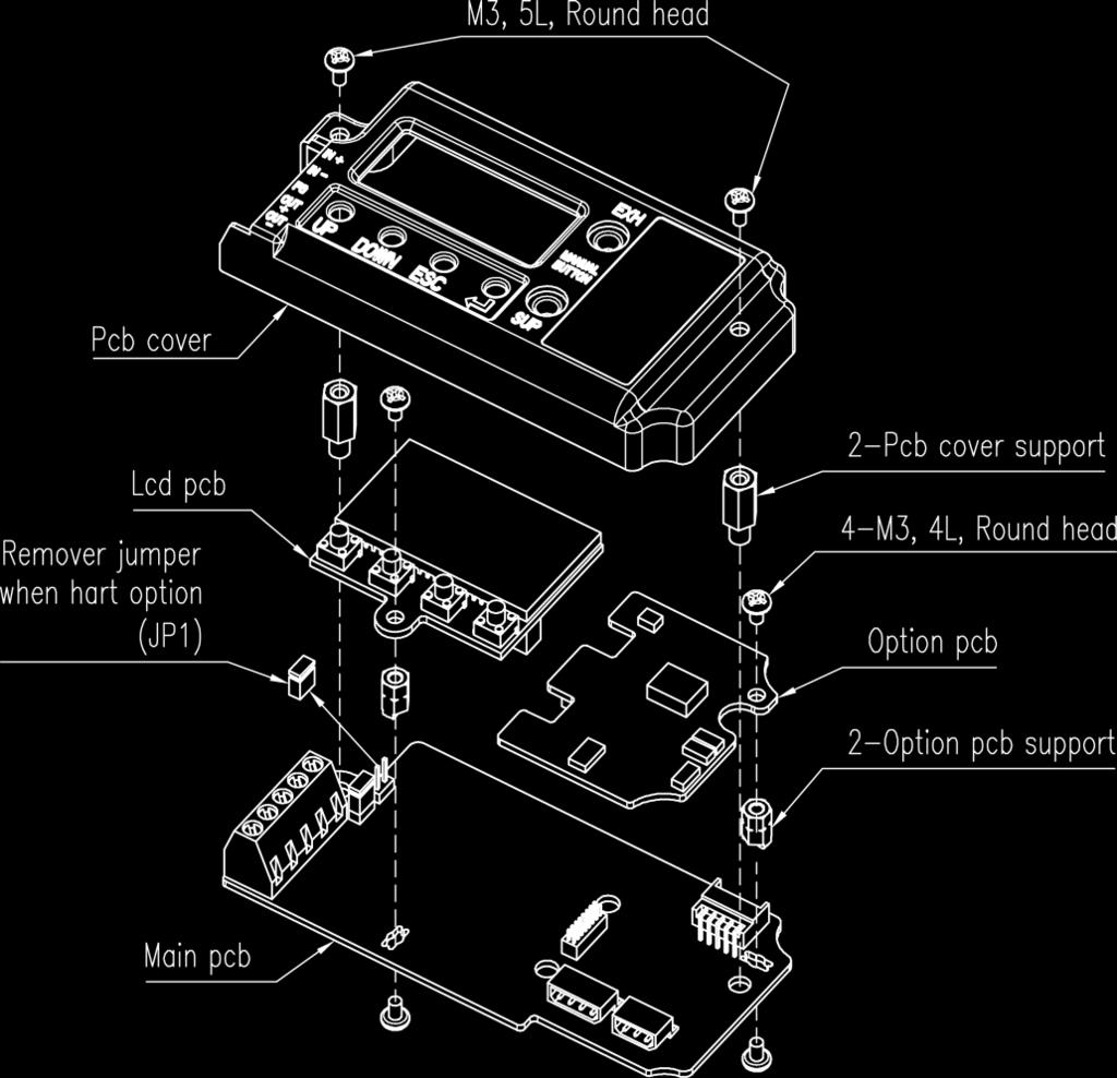 7.1 Installation steps 1. Open base cover and PCB cover. Separate the Main PCB from base body. 2. Mount a sub-pcb support on Main PCB with a bolt. 3.