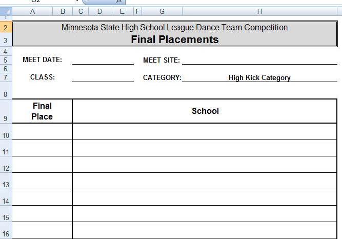 MSHSL Dance Team Tabulation Program PAGE Instruction Manual for MAC user 9 To Print this sheet once the meet is complete, Click the FILE BUTTON on the top left, Select PRINT, then select OK.