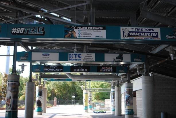 Reach fans coming and going at Brooks Stadium with our 2 x 6 illuminated panel concourse signs. Buy one or all three on the beam for the total domination package.