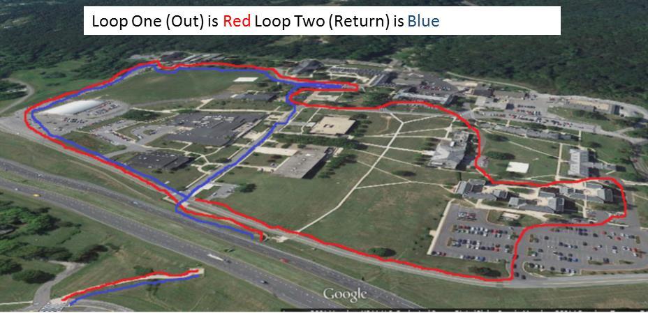 Run Course to the Main Campus Loop One (Out) Leg RED (Travel in clockwise fashion from bottom of photo) 1. Exit the transition area and cross behind the ARCC (Photo Below) 2.