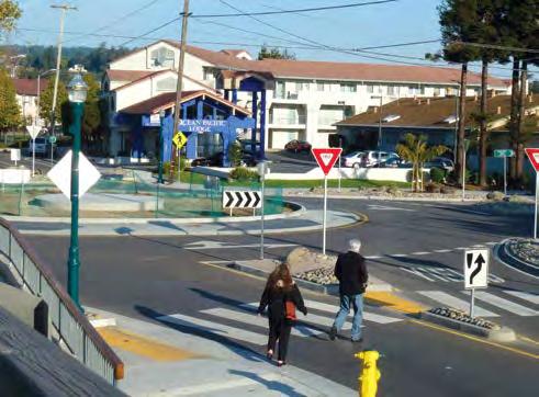 Adding certain treatments at roundabouts can enhance the experience for both pedestrians and bicycles.