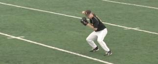 The receiving player works on changing direction pivot for a double play.