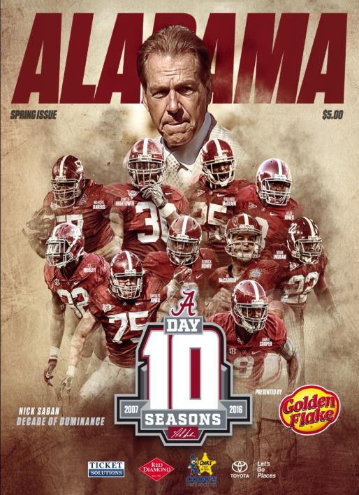 Total of 10,000 copies sold annually. Delivered. One (1) full-page, color advertisement in the official 2016 Alabama Baseball game day programs.