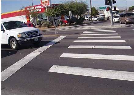 Crosswalks are usually accompanied with stop lines.