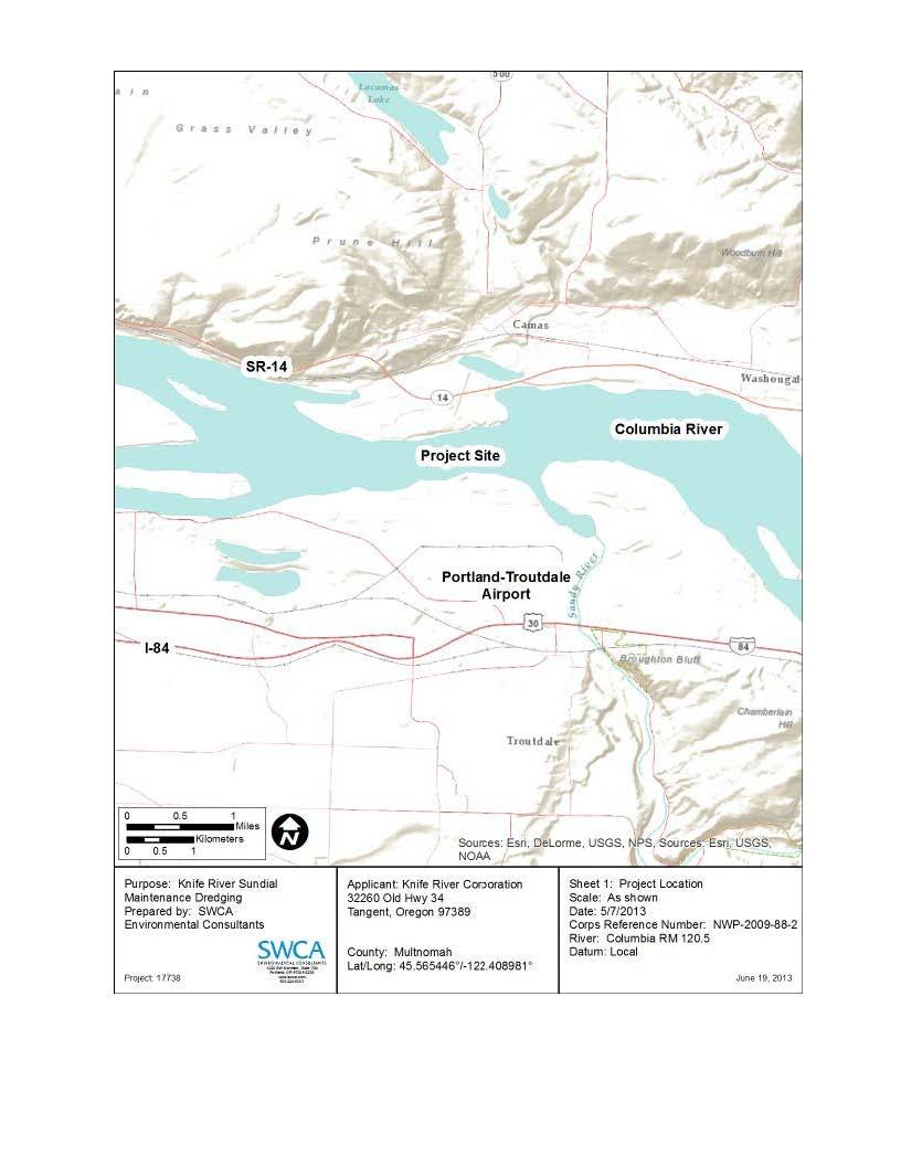 J I n p ' Columbia River Project Site I j_ Purpose: Knife River Sundial Prepare<! by: SWCA Figure 1. Project location. AppiK:ant: Knife River C«:,oration LaVLong: 45.