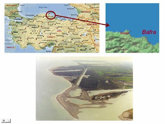 Figure 4 Location and plan view of Bafra Delta. In this study an application of one-line model is carried out to compare with the measured field data of the region with existing groin system.