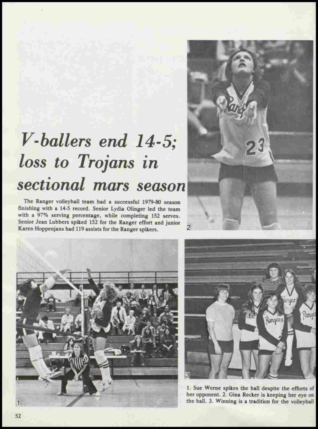 V-ballers end 14-5; loss to Trojans in sectional mars season The Ranger volleyball team had a successful 1979-80 season finishing with a 14-5 record.