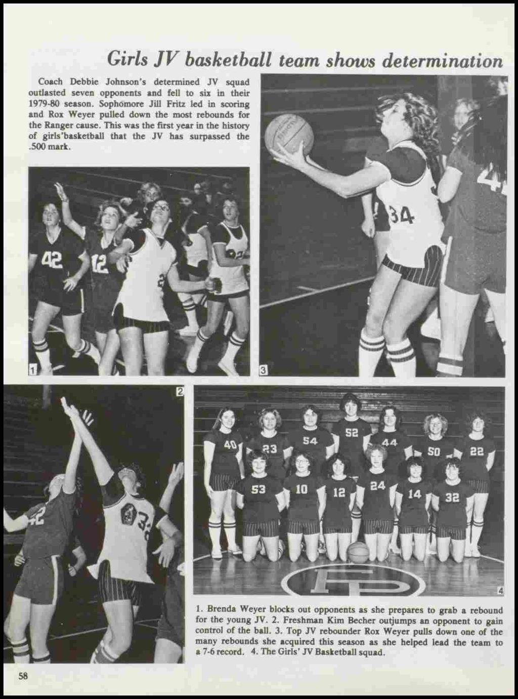 Girls JV basketball team shows determination Coach Debbie Johnson's determined JV squad outlasted seven opponents and fell to six in their 1979-80 season.
