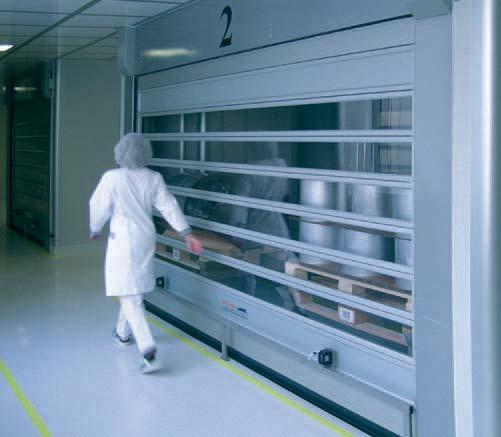 EFA-SRT -CR Near air-tight high-speed roll-up door The standard door for GMP-compatible clean rooms is, among others, suitable for installation in Class 8 clean rooms according to EN ISO 14644, also