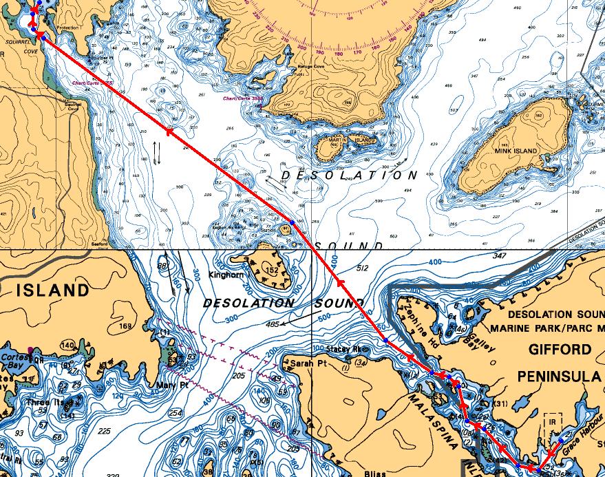 Leg 3: Grace Harbour to Squirrel Cove (Anchorage) Distance = 9.