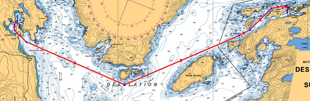 Leg 4: Squirrel Cove to Prideaux Haven (Anchorage) Distance = 11.
