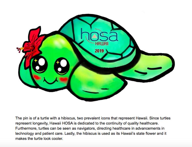 Overall, the pin represents Hawaii's direction toward the longevity and continuity of healthcare. 9) Loveable Honu The pin is of a turtle with a hibiscus, two prevalent icons that represent Hawaii.