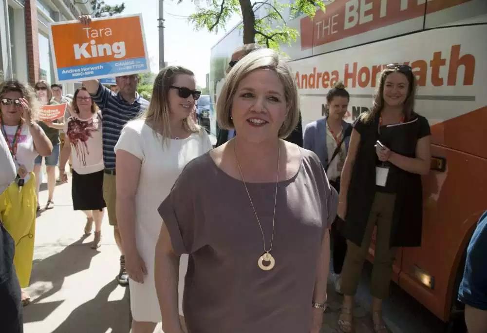 NDP leader Andrea Horwath rallied supporters at the headquarters of candidate Michael O Brien in Stratford.