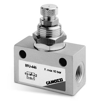 CATALOGUE > Release 8.5 > Valves Series RFU - RFO Unidirectional flow control valves Series RFU To regulate the cylinder speed, the discharging chamber air flow has to be controlled.