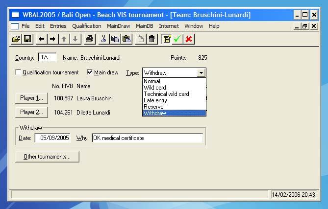 3.2 Starting BVIS Open the Beach Volleyball Information System (click on the icon on your desktop shown on the right): Select Filter from Open beach tournament database dialogue box: insert the