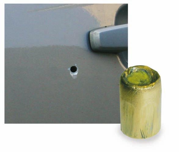 Glass When shooting at a target behind angled glass, the bullet still achieves a penetration depth of between 10 cm and 30 cm into a soft target.