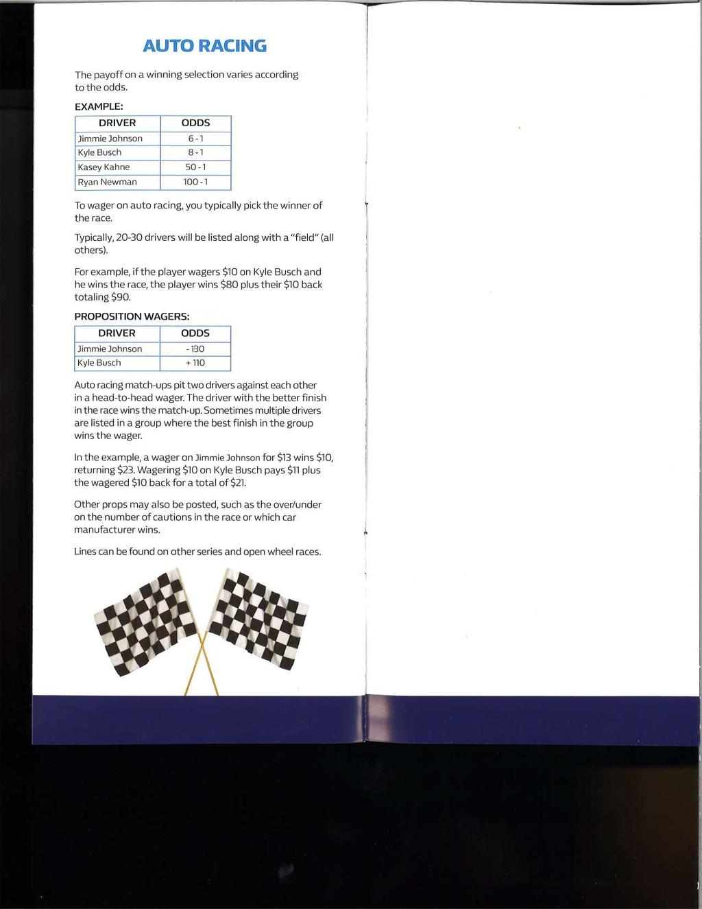Case 2:18-cv-15204-WJM-MF Document 1-1 Filed 10/23/18 Page 16 of 17 PageID: 28 AUTO RACING The payoff on a winning selection varies according to the odds.