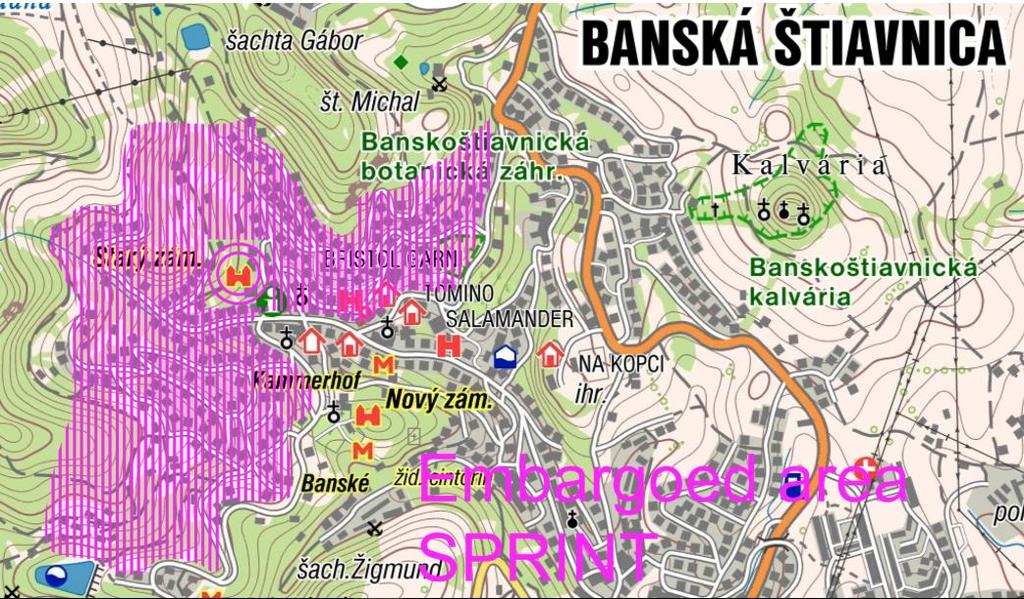 Sprint East boundary are streets of Jozef Karol Hell and Andrej Sladkovic. Entry into the marked area Sprint is completely forbidden from the publication of the bulletin nr.1.