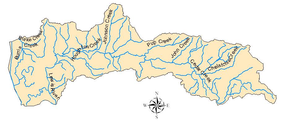 Figure 4. Habitat reaches of the lower North Fork Lewis River basin. Table 4. Miles of accessible habitat in the lower North Fork Lewis. Species Fall Chinook 44 Spring Chinook 45.7 Chum 27.