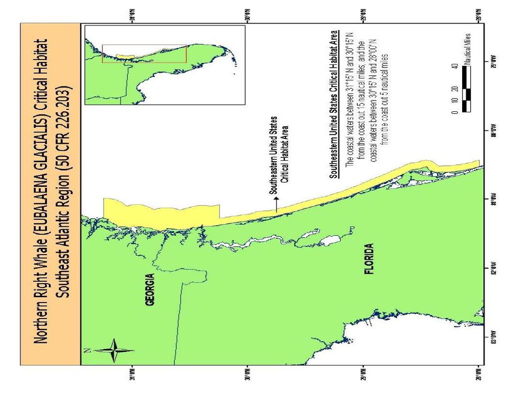 Figure 8-5. Northern right whale critical habitat areas defined for the Southeastern United States.