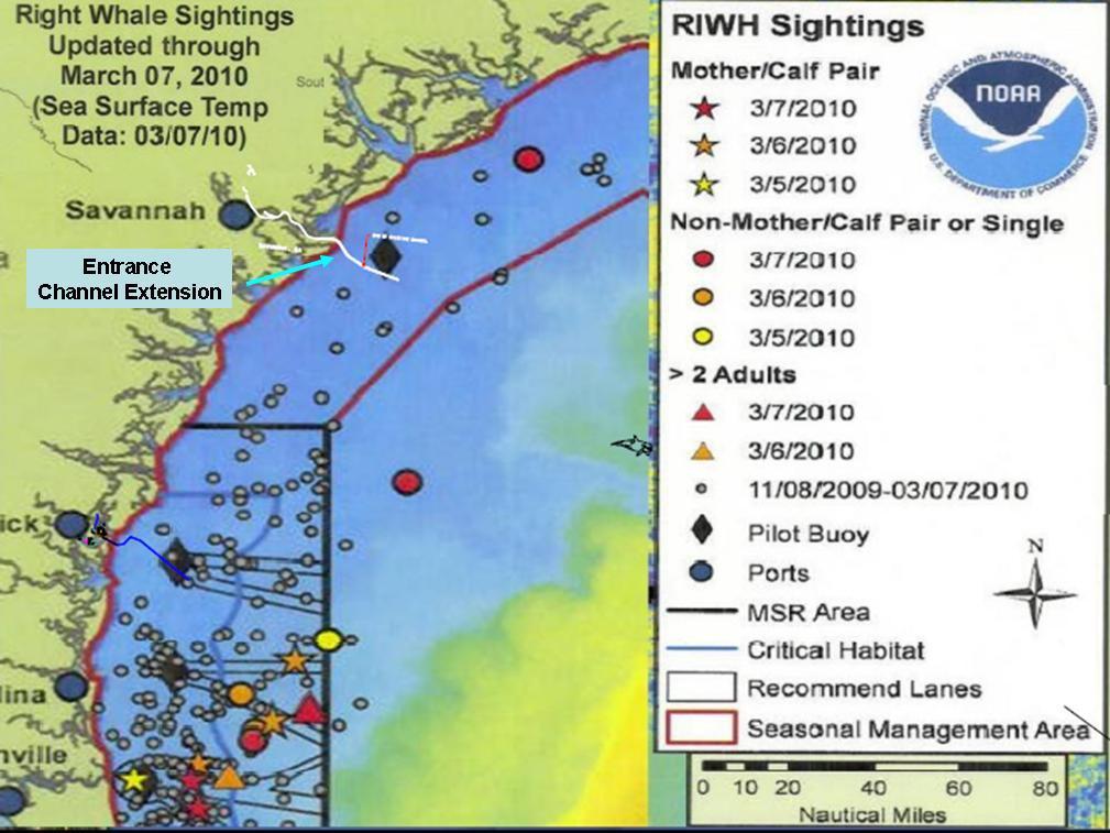 addition, the frequency of whale sightings/distribution is weighted more heavily in the area of the Georgia/Florida border, which has been identified as critical habitat. Figure 8-11.