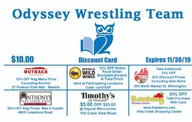 Support Odyssey Wrestlers! The Odyssey Wrestling Team (K-11) Boosters are selling discount cards to help fundraise for the upcoming season.