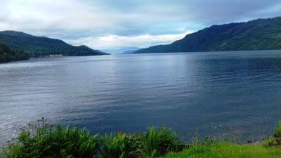 Loch Ness in the evening, looking back from Fort Augustus. First mooring at Fort Augustus with Loch Ness in background.