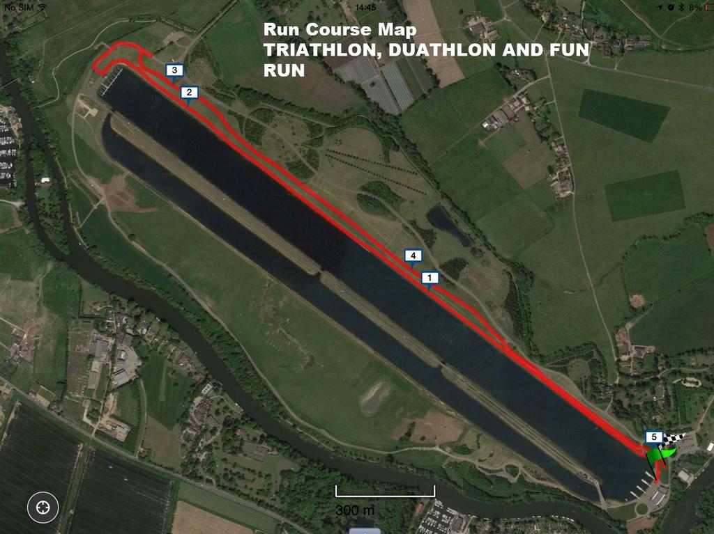 Run course map (triathlon, duathlon & 5km race) Half Marathon two laps of course (see course maps) Turn points will be marked by red arrows with ½ marathon marked on them.