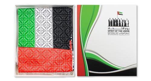 SC-02 UAE Flag design Scarf ( Printing logo on both sides of the shall will cost AED 4 extra ) Size: 135 x 18 cm AED 7 SC-04 UAE Flag Woven Scarf Size: AED