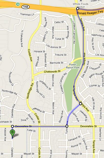 Right (West) 0.5 miles to Oakdale Ave. Left (South) 0.1 mile to the school on your left.
