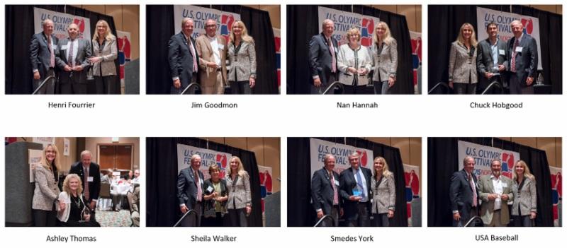 Recipients of the U.S. Olympic Festival-'87 Legacy Awards together with presenters Hill Carrow and Nancy Hogshead-Makar.